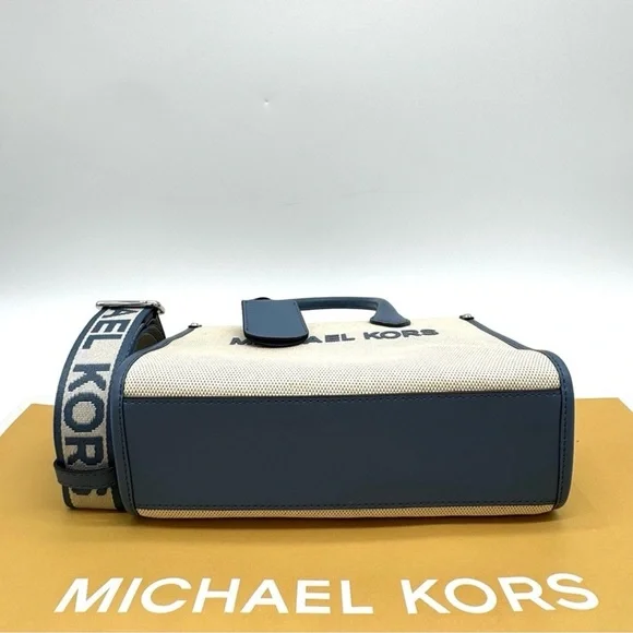 Michael Kors Mirella Small Pebbled LeatherCrossbody Bag Light Cream/Denim